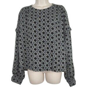 Treasure and Bond Top Keyhole Back Women Size L Green Black Geometric FLAW